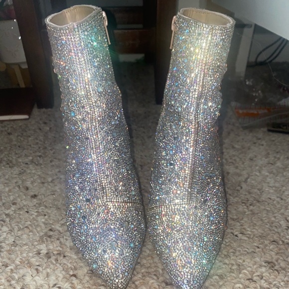 crystals beaded Sparkly Betsy Johnson healed boots size 6.5 Tiffany blue bottoms - Picture 4 of 8
